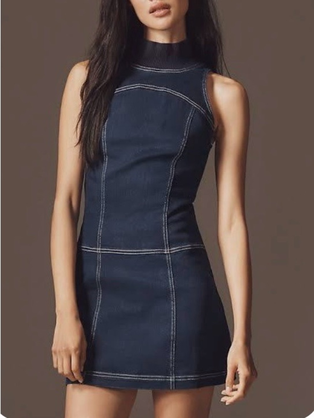 Pilcro Mock-Neck Denim Mini Dress